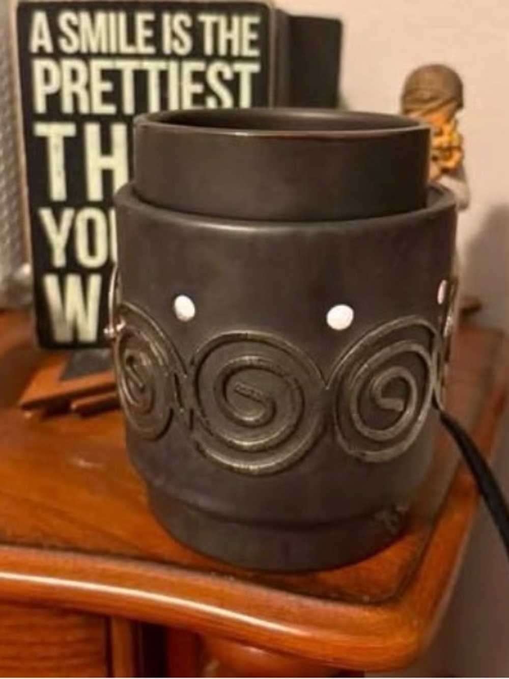 Ceramic Dark Gray/Black w/ silver spiral Accents Scentsy Warmer - Home Accents